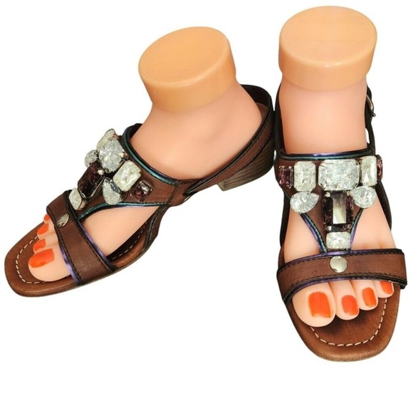 Miu Miu Brown Jeweled Sandals Shoes Size 36 US 5.5